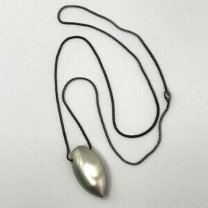 Vintage Sterling Silver 925 Modernist Teardrop Pendant Necklace 24in Snake Chain